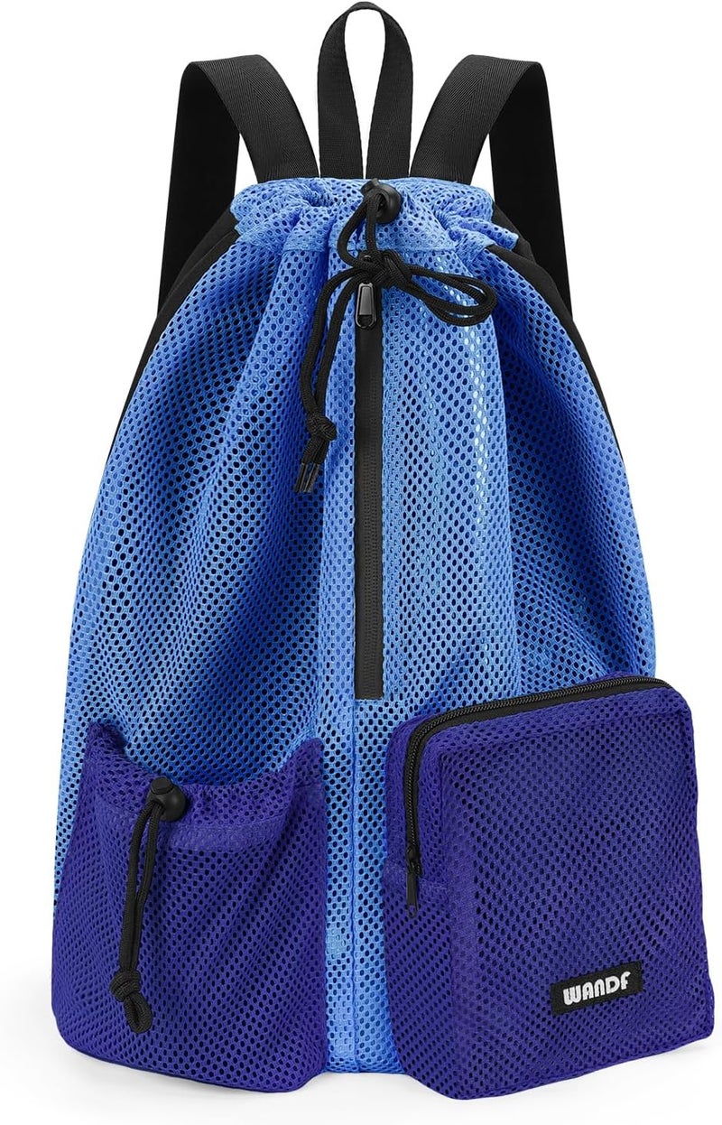 WANDF Swim Bag Mesh Drawstring Backpack with Wet Pocket Beach Bag for Swimming Pool Gym Workout Men and Women - Image 1